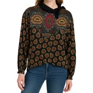 Vintage Diane Freis Blouse Paisley Floral Bow Collar Italian Wool Multicolor L